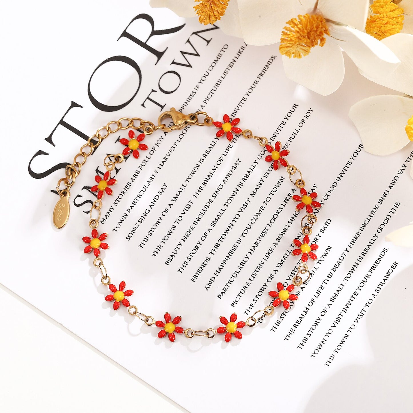 Women Stainless Steel Oil Drip Colorful Sunflower Pendant Bracelet Trendy Steel Titanium Minimalist Flower Bangle Anklet Jewelry