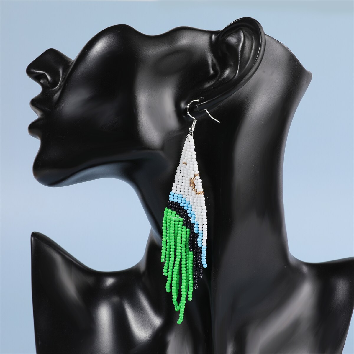 Bohemian Handmade Beaded Long Earrings for Women Seed Bead Statement Elastic Bangle Ethnic Jewelry