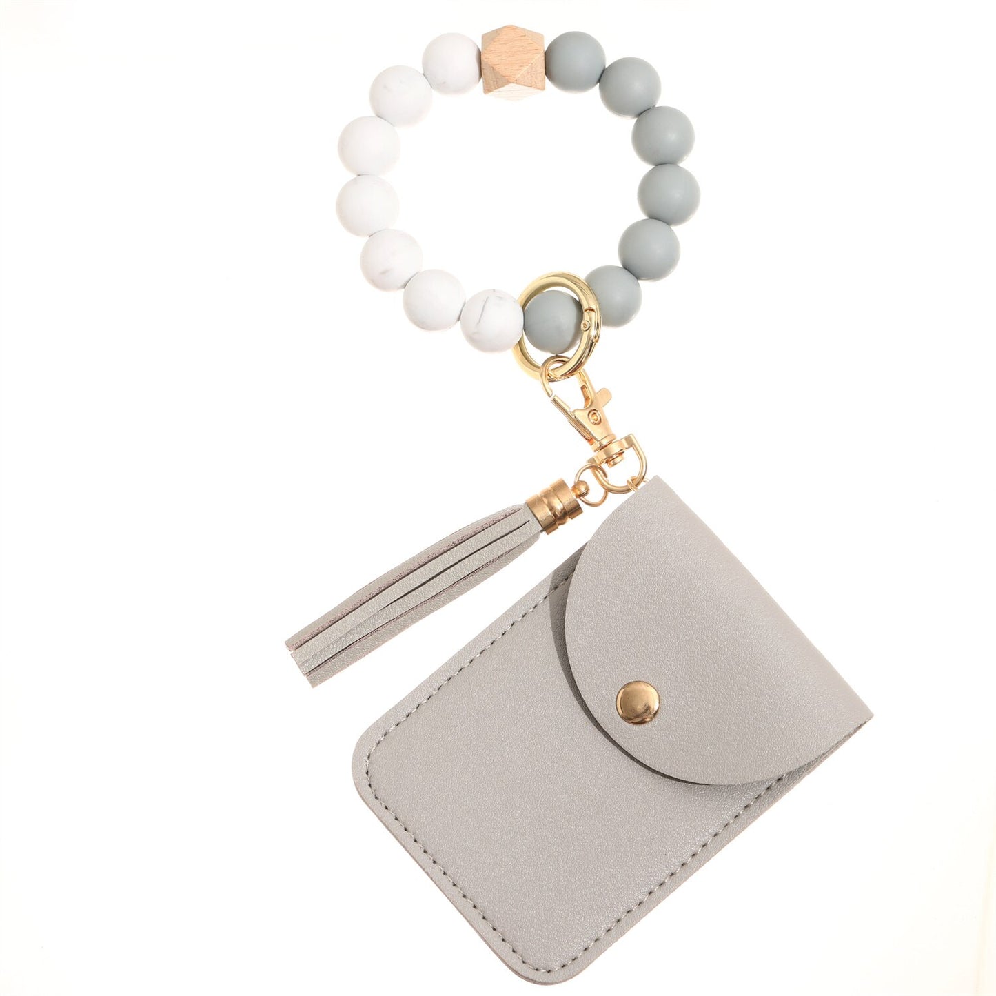 2023 New Silicone Beads Tassel Bracelet Wristlet Bangle with Wallet Key Card Holder Large Round Keyring for Women Handbag