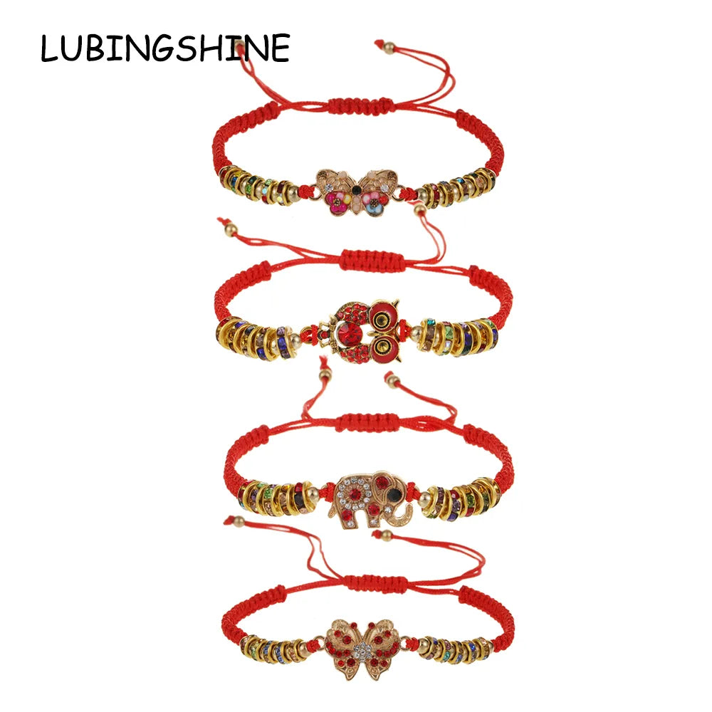 Bohemian Handmade Butterfly Elephant Charm Bracelet Adjustable Red String Tibetan Bracelets for Women Ethnic Jewelry Gift
