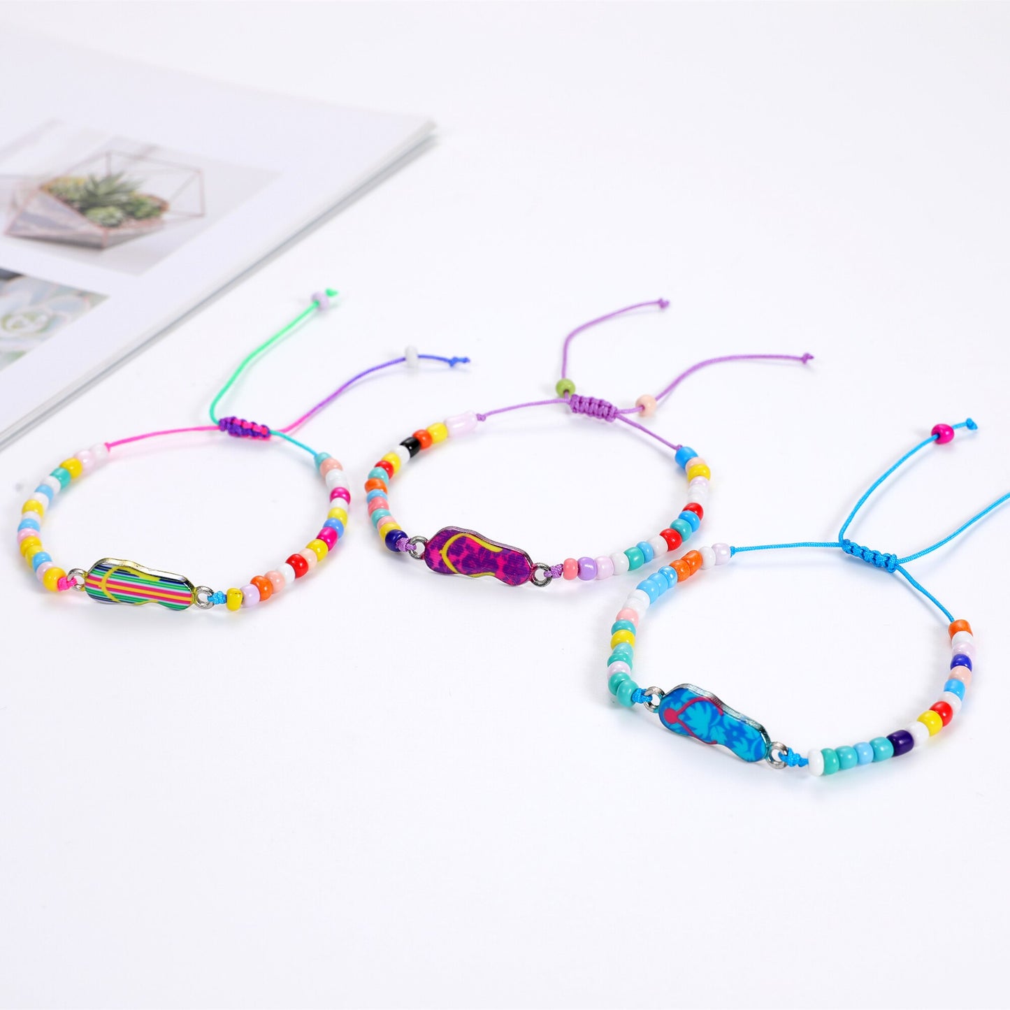 12 Pcs Creative Colorful Oil Painting Slippers Charm Bracelet for Girl Kids Handmade Bead Braided Chain Friendship BFF Gift