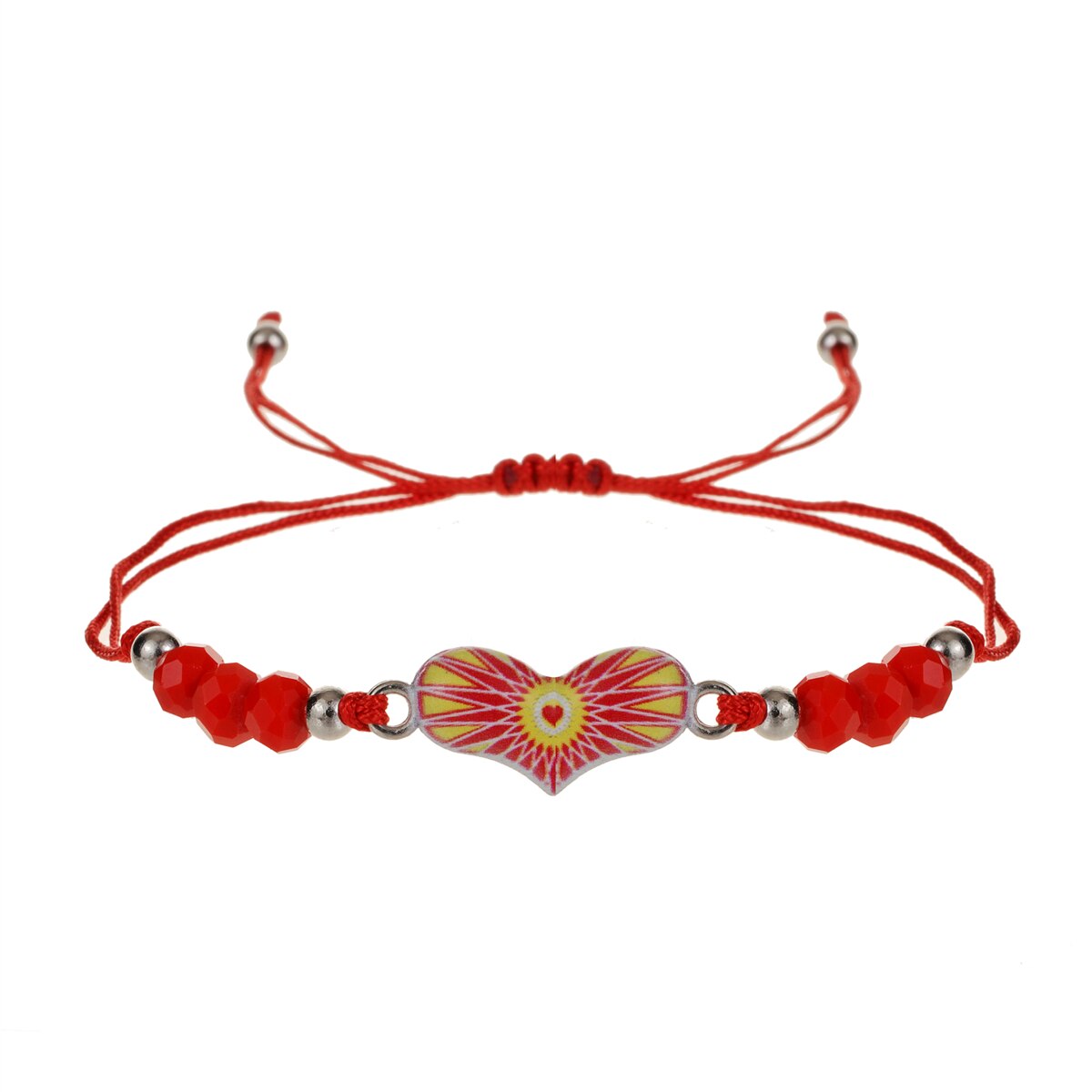 Enamel Charms Elastic Heart Pendant Bracelet for Women Adjustable Braided Rope Chain Crystal Bead Wristband Bracelet Jewelry