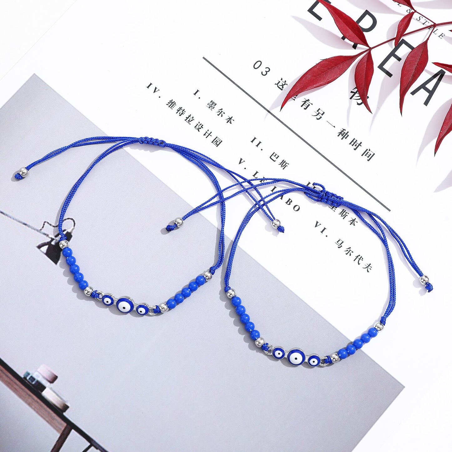 12 Pieces Evil Eye Charms Bracelet for Women Men Adjustable Hand Braided Rope Anklet Surf Jewelry Wholesale