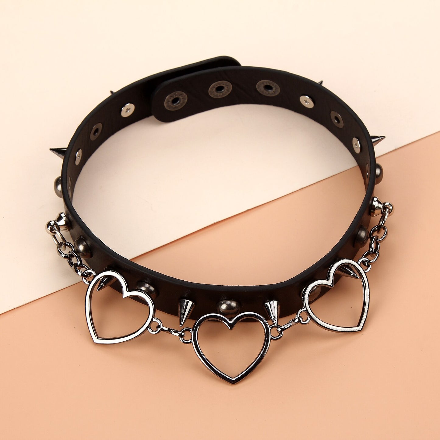 Punk Heart Pendant Leather Choker Collar for Women Girl Studded Punk Silver Color Chain Harajuku Collars Sexy Jewelry