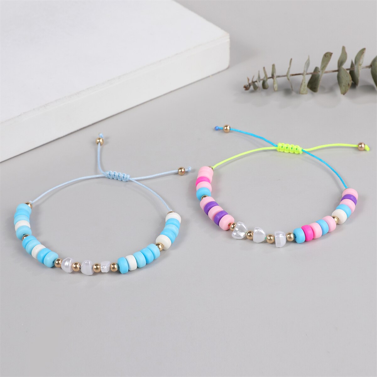 12Pcs/lot Bohemia Pearl Pendant Colorful Stackable Bracelet Soft Clay Pottery Friendship Bead Girl Bangle Wristband Jewelry