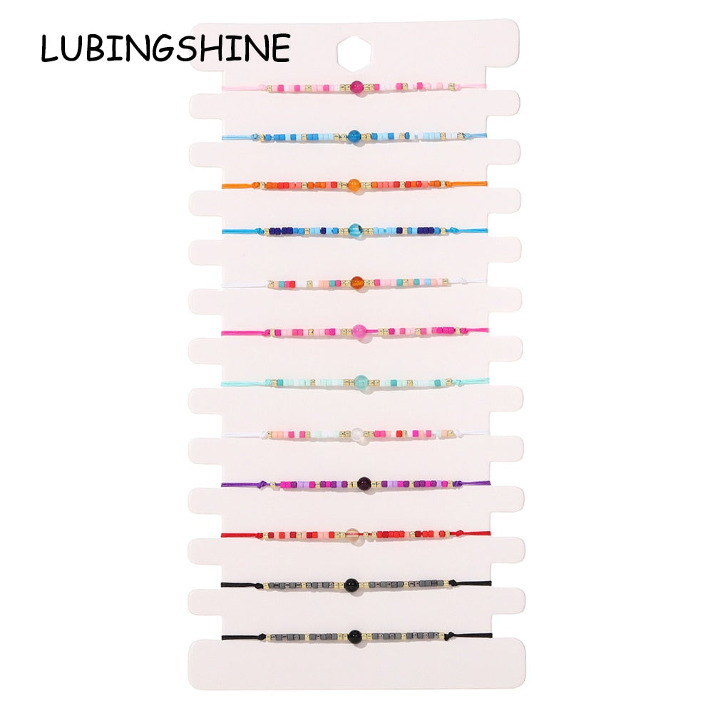 12pcs/lot Crystal Seed Beads Stackable Bracelet for Women Men Bohemia Aesthetic Summer Beach Jewelry Wholesale