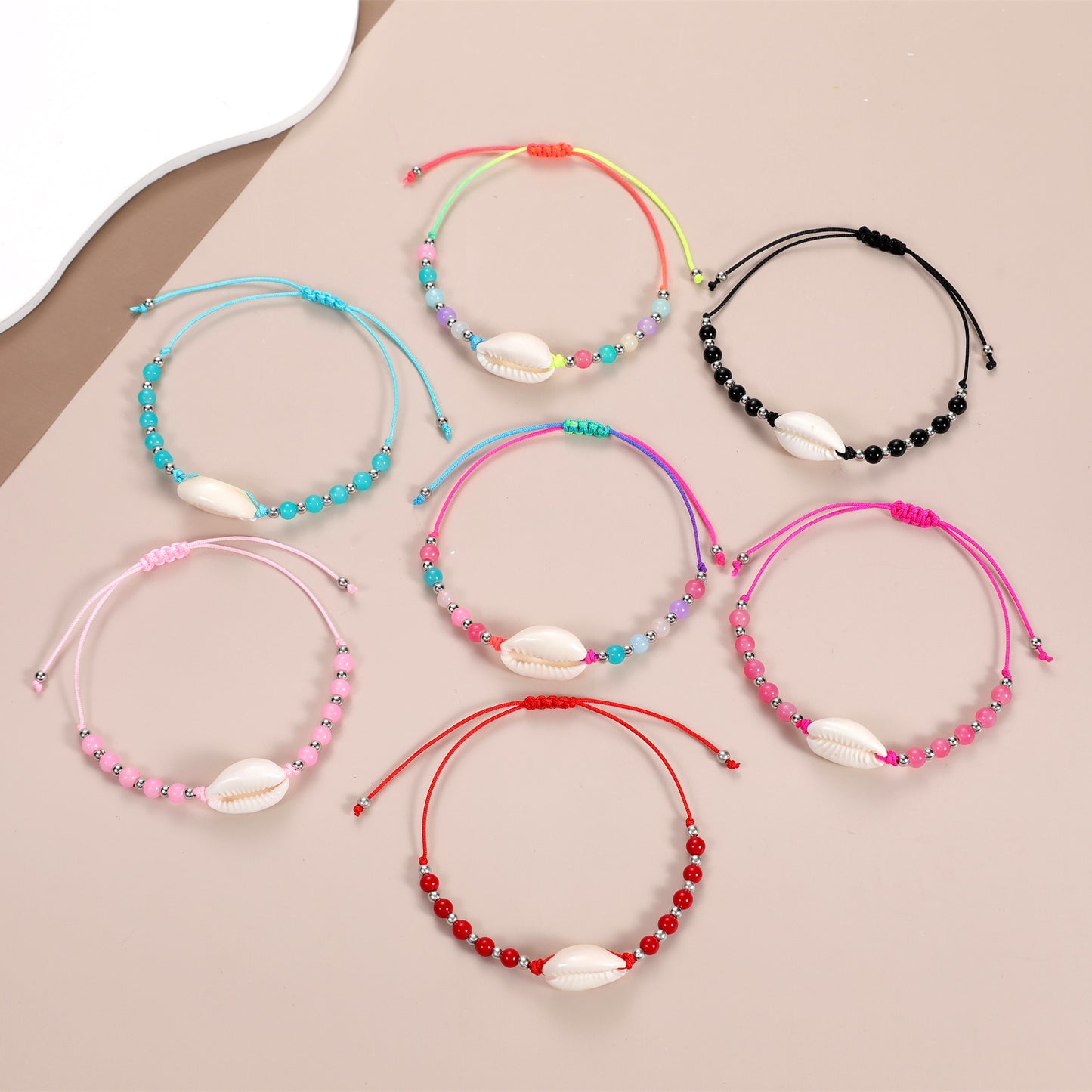 12pcs Colorful Glass Beads Summer Shell Bracelet Fashion Beach Handmade Cowrie Bracelets for Women Men Anklet Boho Jewelry