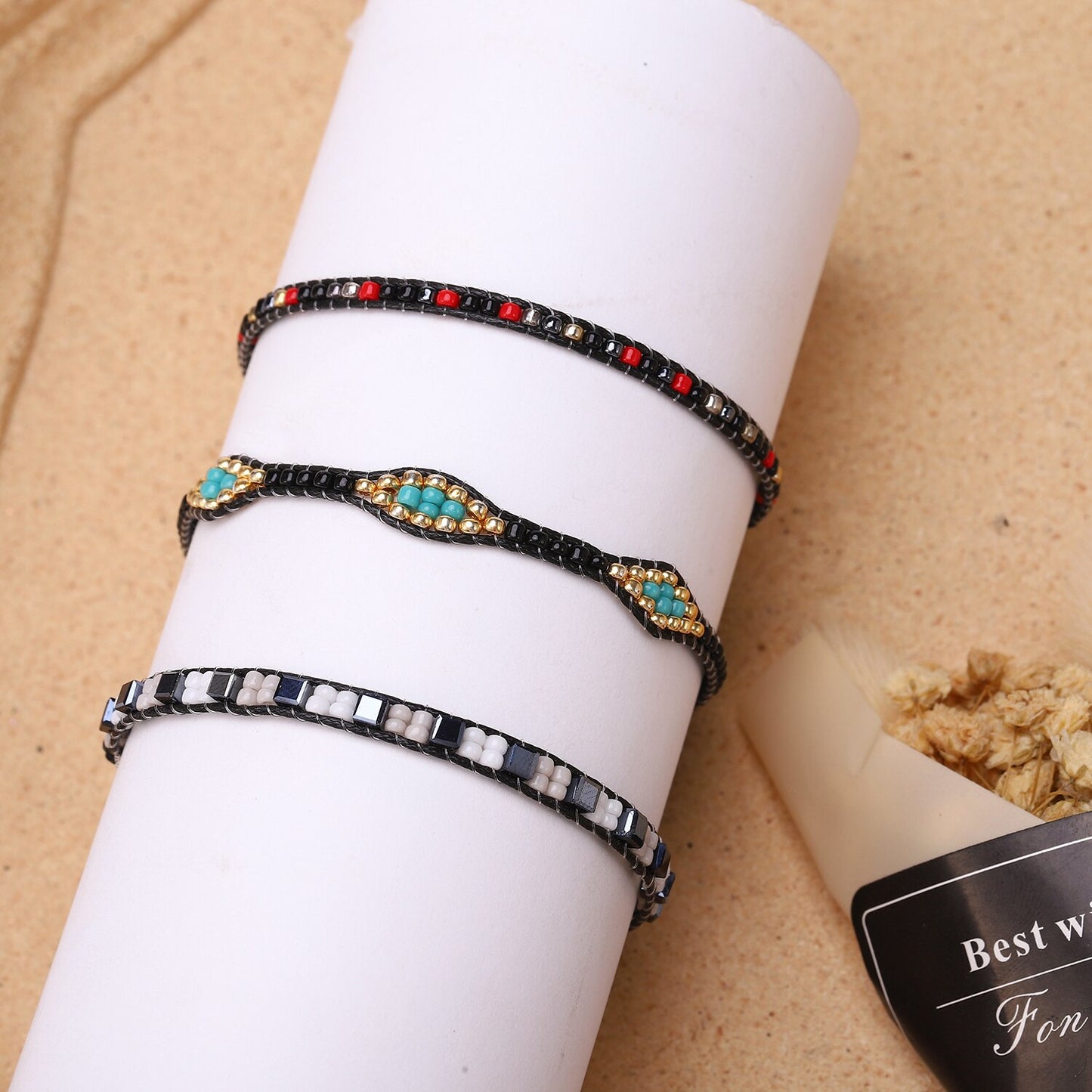 3pcs Boho Faceted Crystal Japan Seed Beads Woven Wrap Bracelet for Women Men Handmade Braid Summer Surf Anklet Fashion Jewelry