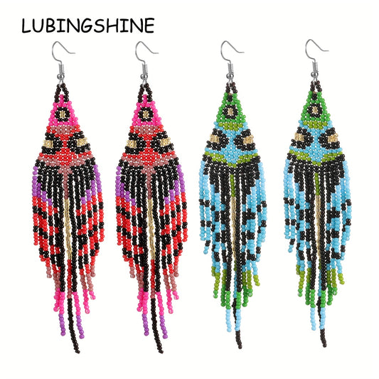 Bohemian Colorful Resin Seed Beaded Round Earrings for Women Girls Statement Dangle Earrings Ethnic Jewelry