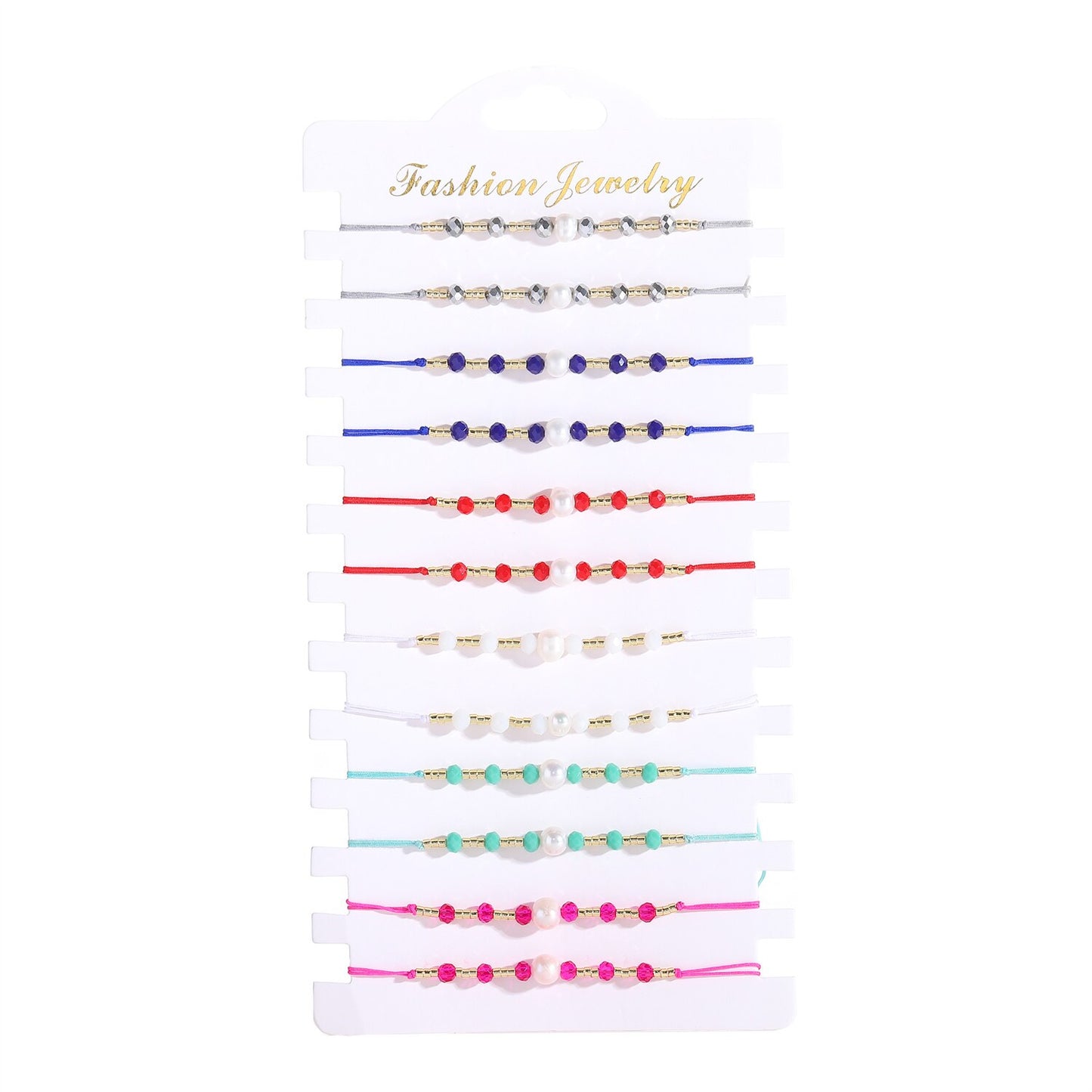 12pcs/Set Pearl Charms Braided Bracelets for Women Crystal Beads Adjustable Rope Chain Anklets Beach Handmade Jewelry