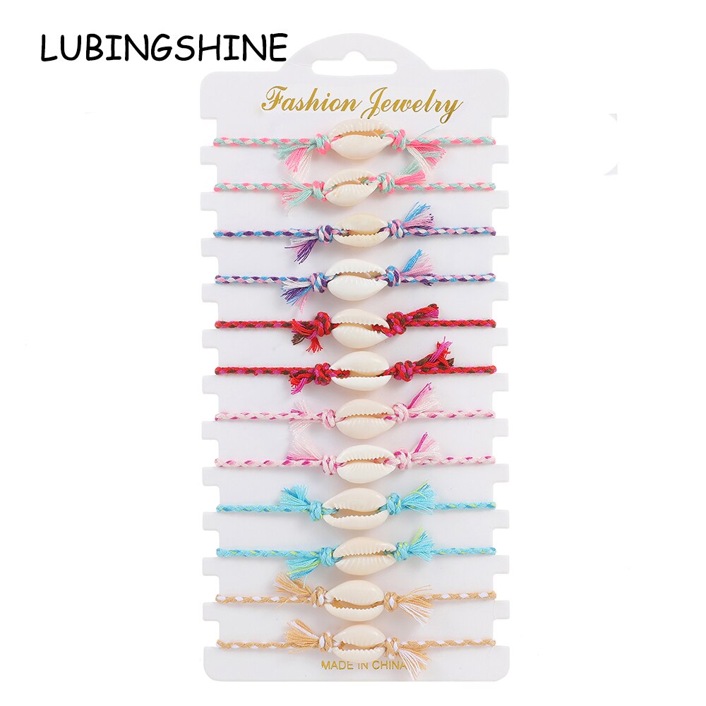 12Pcs Beach Shell Bracelets Anklets Set for Women Girls Summer Handmade Braided Thick Rope Tassel Chain Jewelry Wholesale