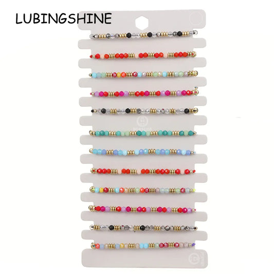 12pcs Colorful Crystal Beads Braided Bracele Adjustable Fashion Colorful Rice Beads Wrist Friendship Couple Children Jewelry