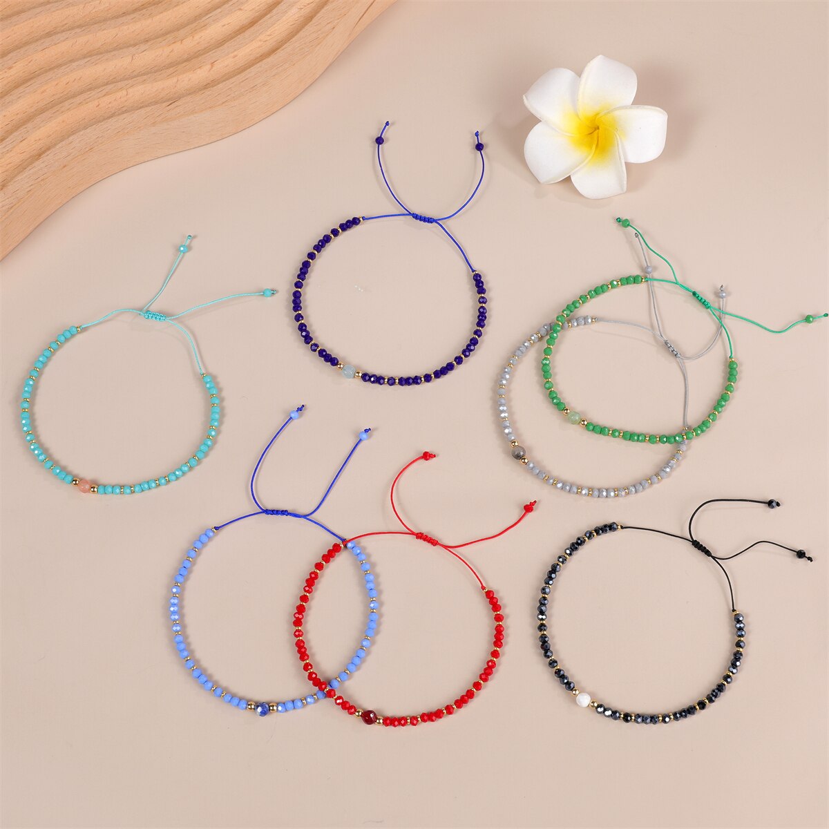 Women Crystal Faceted Glass Beads Charms Bracelets Boho Woven Adjustable Wristband Cuff Jewelry