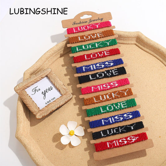 12pcs/lot Women Bohemia Adjustable Braided Rope Bracelet Handmade Embroidery Tassel Bracelet for Women Vintage Wide Cuff Jewelry