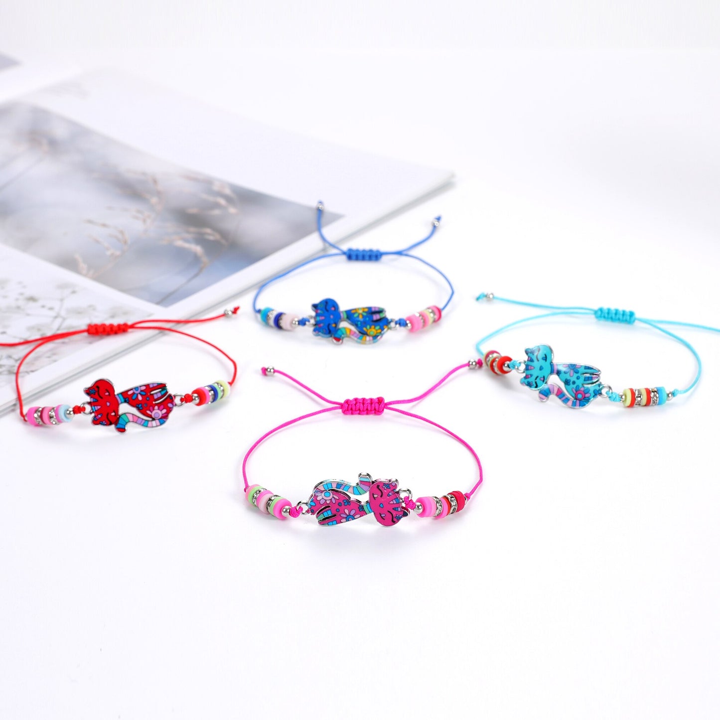 12Pcs Cute Cartoon Animal Cat Bracelet for Girl Kids Women Fashion Oil Painting Charm Student Friendship Bracelets Jewelry