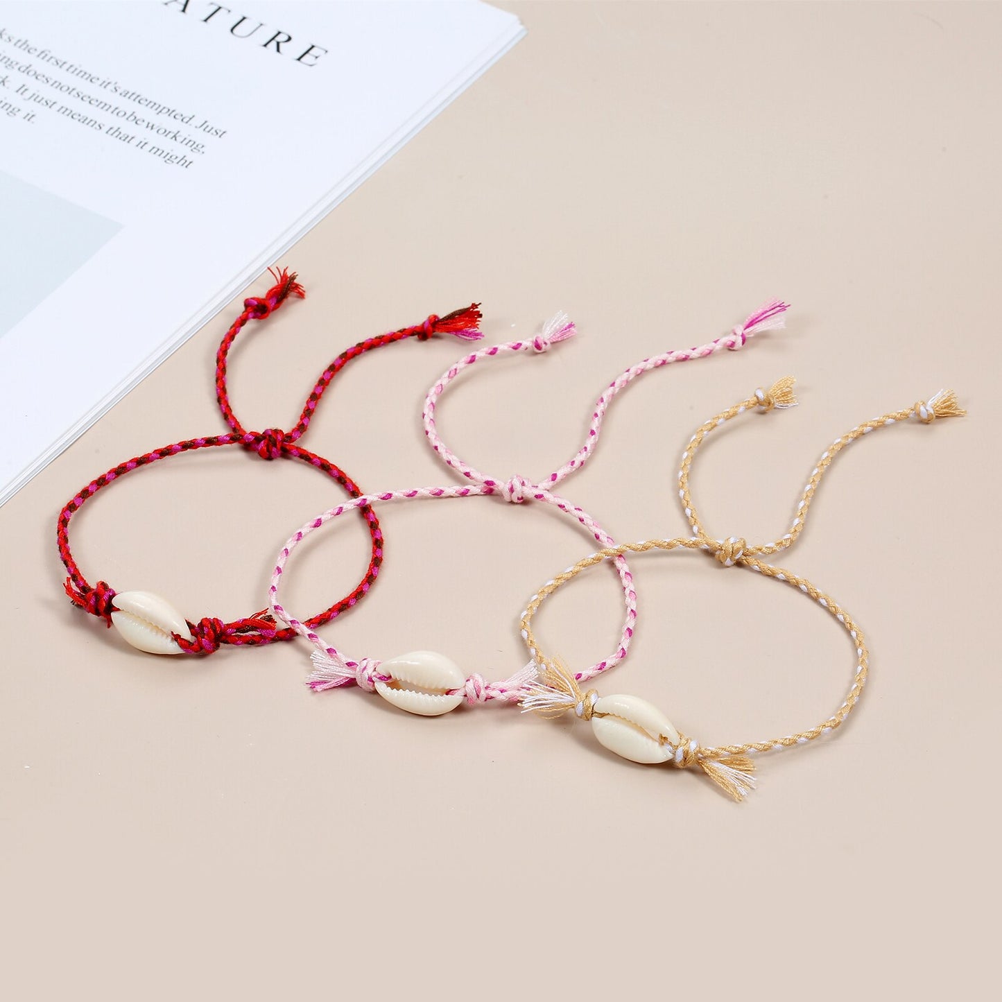 12Pcs Beach Shell Bracelets Anklets Set for Women Girls Summer Handmade Braided Thick Rope Tassel Chain Jewelry Wholesale