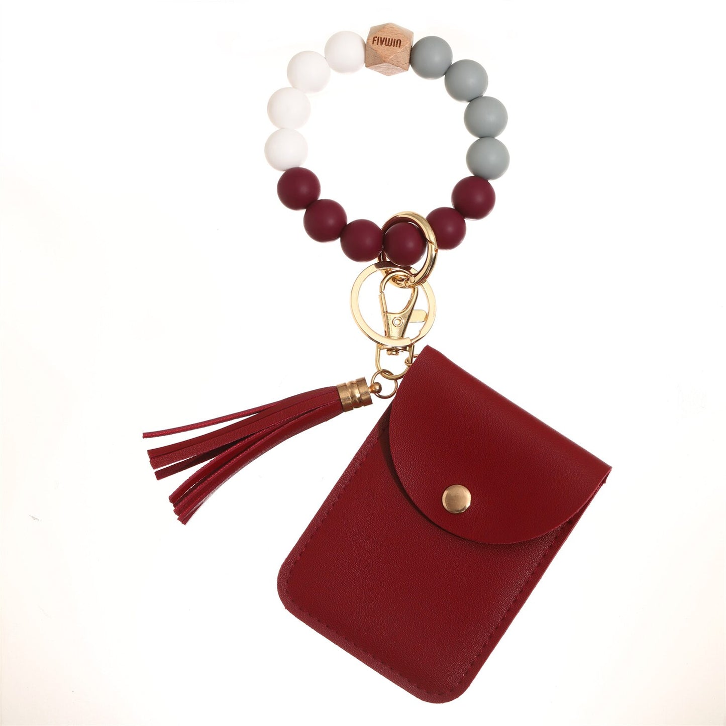 2023 New Silicone Beads Tassel Bracelet Wristlet Bangle with Wallet Key Card Holder Large Round Keyring for Women Handbag