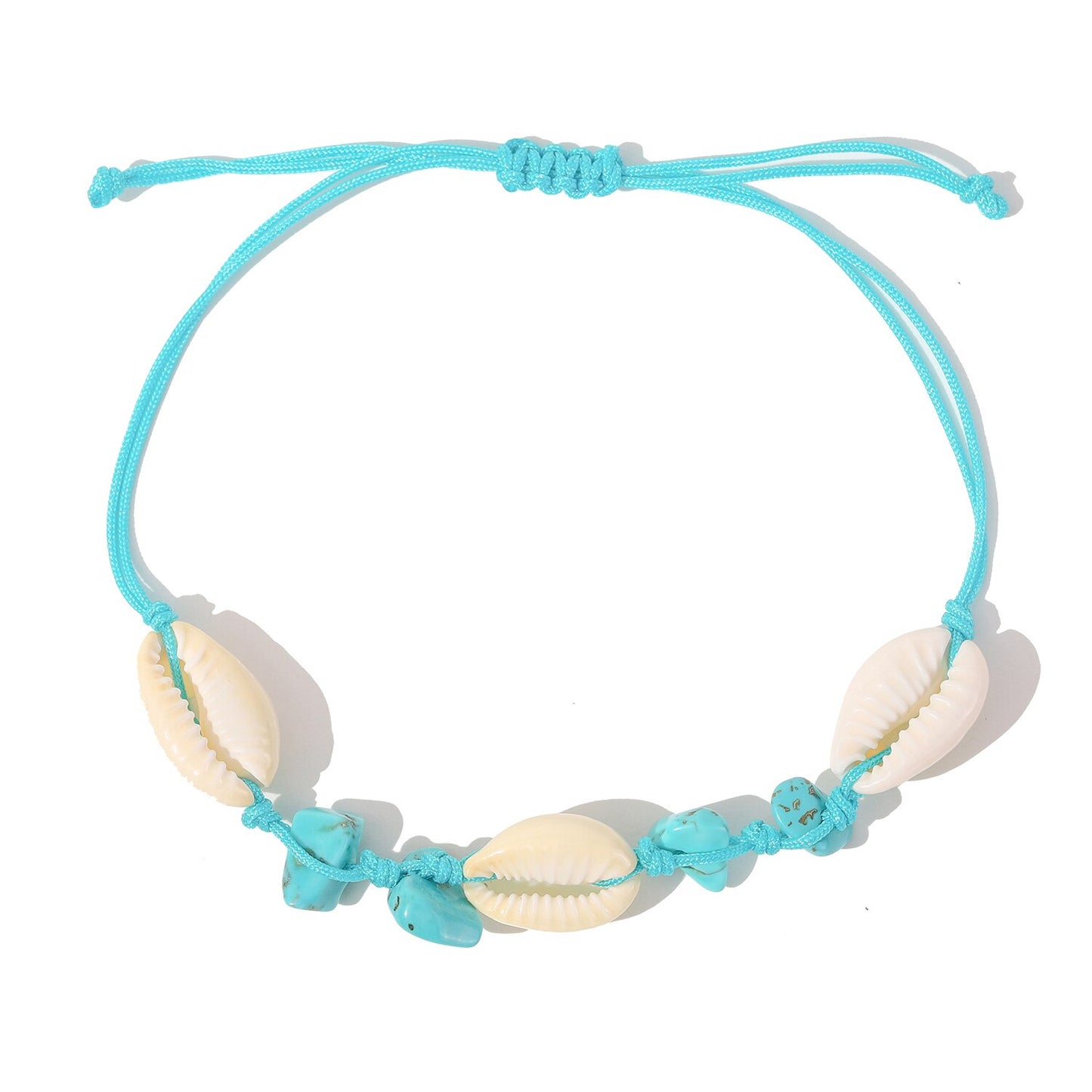 12Pcs/Lot Beach Shell Natural Stone Bracelets Anklets Set for Women Girls Summer Handmade Ankle Adjustable Turquoise Bracelet