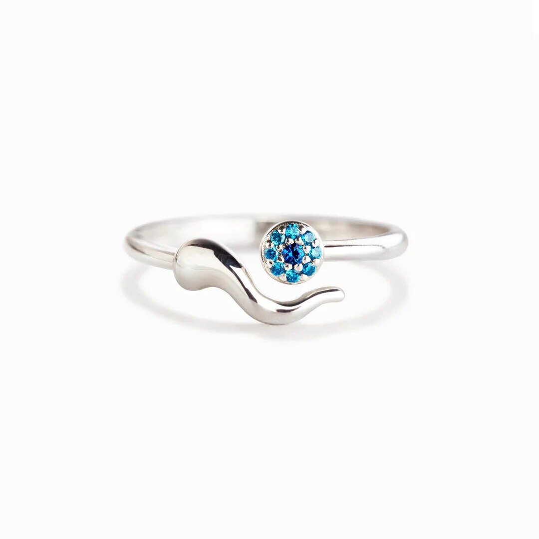 Minimalist Blue Evil Eye Ring for Women Shiny Zirconia Open Adjustable Statement Ring Girls Fashion Items