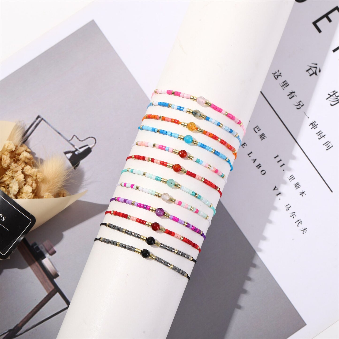 12pcs/lot Crystal Seed Beads Stackable Bracelet for Women Men Bohemia Aesthetic Summer Beach Jewelry Wholesale