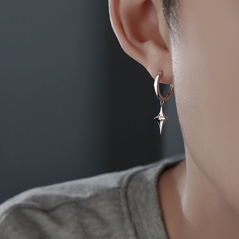 Fashion Geometric Three-dimensional Star Earrings for Men Punk Ins Metal Frosty Wind Earrings Statement Jewelry Gift 1 Pairs
