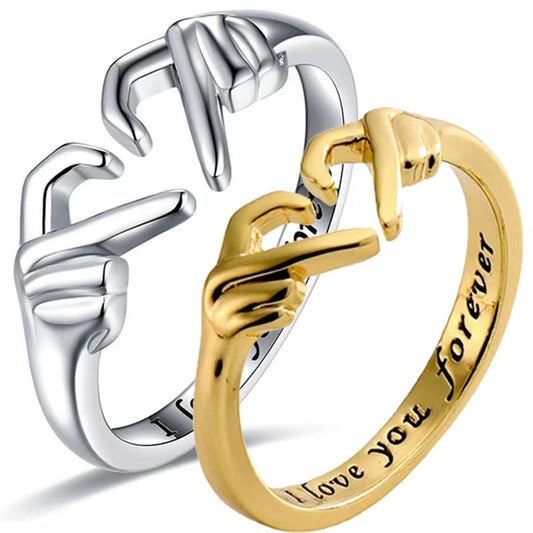 Fashion Double Hand Heart Ring Love Hug Hand Couple Ring I Love You Forever Open Ring for Women Daughter Hand Ring Jewelry