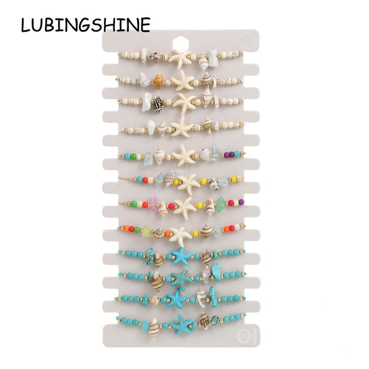 12pcs Shell Bracele Conch Anklets for Women Turquoise Summer Beach Foot Chains Charms Bracelets Wholesale