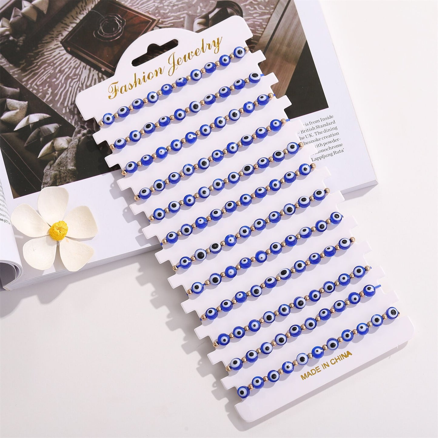 12 Pcs/lot Blue Evil Eye Charm Bracelets Set for Women Men Braided Adjustable Rope Resin Beads Couple Bracelet Fashion Jewelry