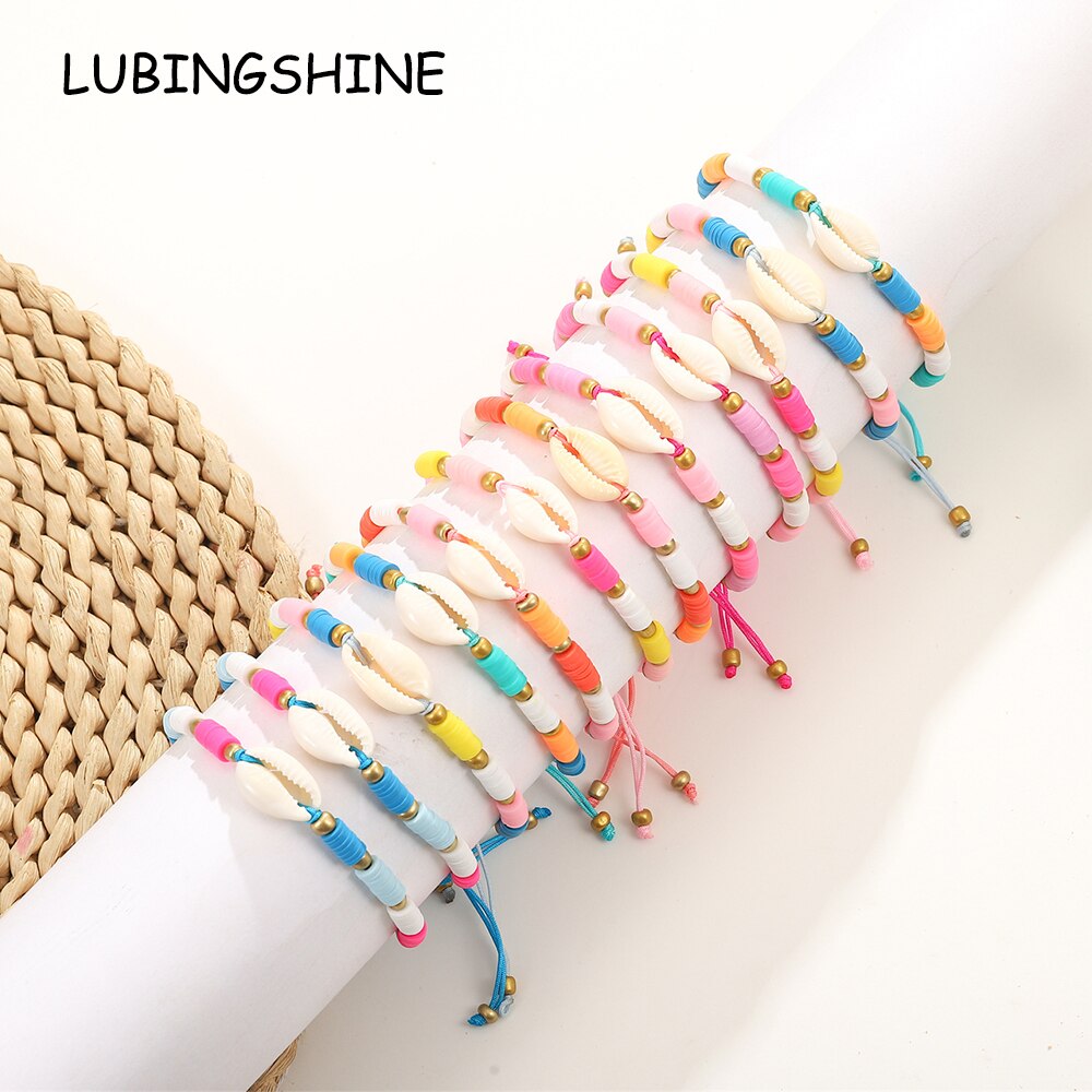 Boho 12pcs/lot Women Shells Pendant Charms Bracelets Set Clay Braided Adjustable Rope Chain Anklet Jewelry Wholesale