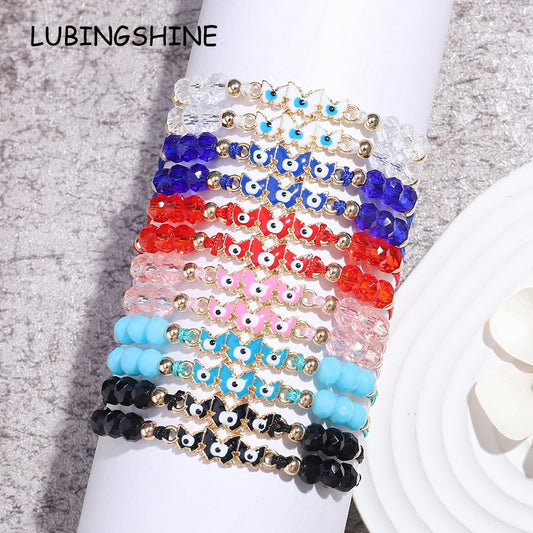 Boho 12pcs/lot Crystal Bead Butterfly Charms Braided Bracelet for Women Child Adjustable Evil Eye Rope Chain Anklet Jewelry