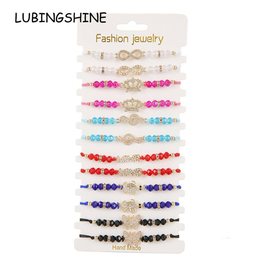 12pcs/lot Butterfly Turtle Charms Knitted Bracelet for Women Adjustable Infinite Love Crystal Beads Bracelets Anklet Jewelry