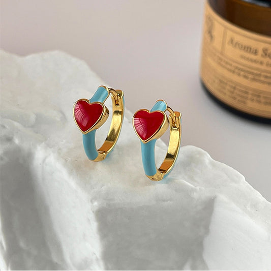 Trendy Colorful Drip Enamel Heart Hoop Earrings for Women Minimalist Symmetry Jewelry Engagement Studs Earrings 2023 New