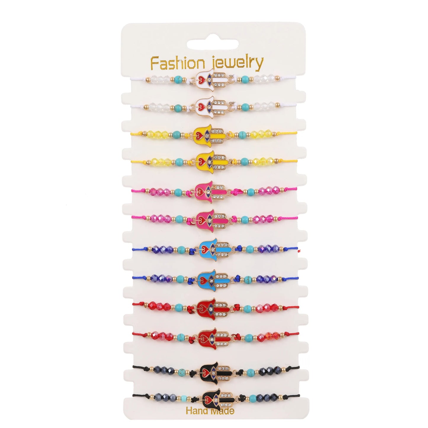 12pcs Colorful Crystal Beads Bracelet Women Braided Adjustable Rope Chain Fatima Hand Summer Anklet Jewelry Foot Leg Chain