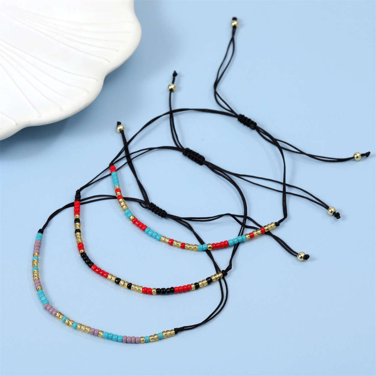 12pcs/lot Woman Men Handmade Bohemia Weave Adjustable Seed Beads Rope Chain Charms Bracelets Wristband Fashion Jewelry Pulsera