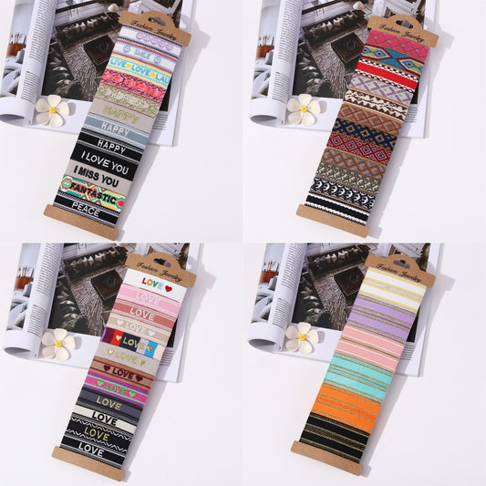 12pcs/lot Pretty Bohemia Wide Braided Bracelet Set Letter 'LOVE HAPPY' Friendship Handmade Embroidery Bracelet for Women Men