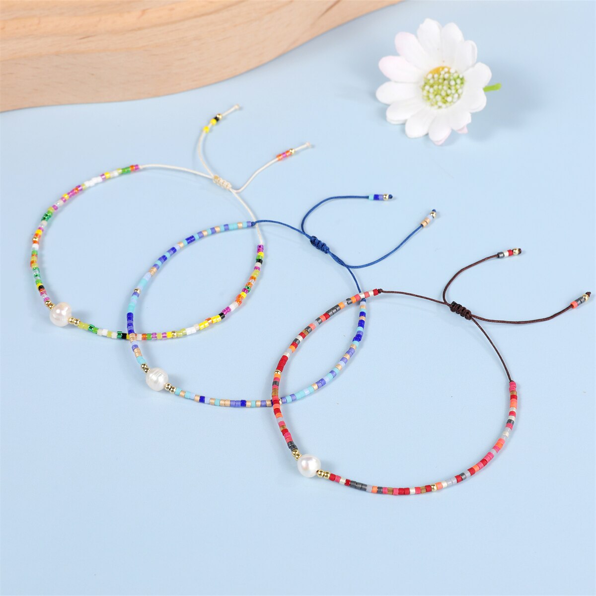 Handmade Seed Beads Charms Pearl Bracelets Adjustable Braided Bracelet Anklet Women Girl Wristband Cuff Jewelry