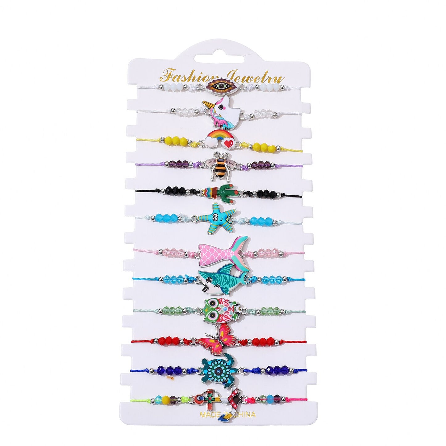 12pcs Turtle Unicorn Pendant Bracelets for Women Adjustable Rope Bracelet Handmade Braided Colorful Crystal Beads Charm Bracelet