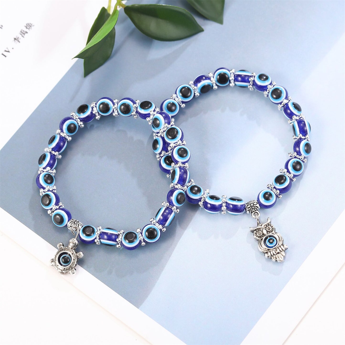 12Pcs/lot Evil Eyes Fatima Hand Charm Bracelets Bangle for Women Owl Turtle Butterfly Pendant Bracelets Jewelry Pulsera Mujer