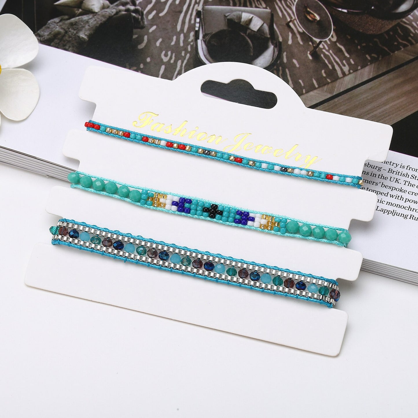 3pcs Boho Faceted Crystal Japan Seed Beads Woven Wrap Bracelet for Women Men Handmade Braid Summer Surf Anklet Fashion Jewelry
