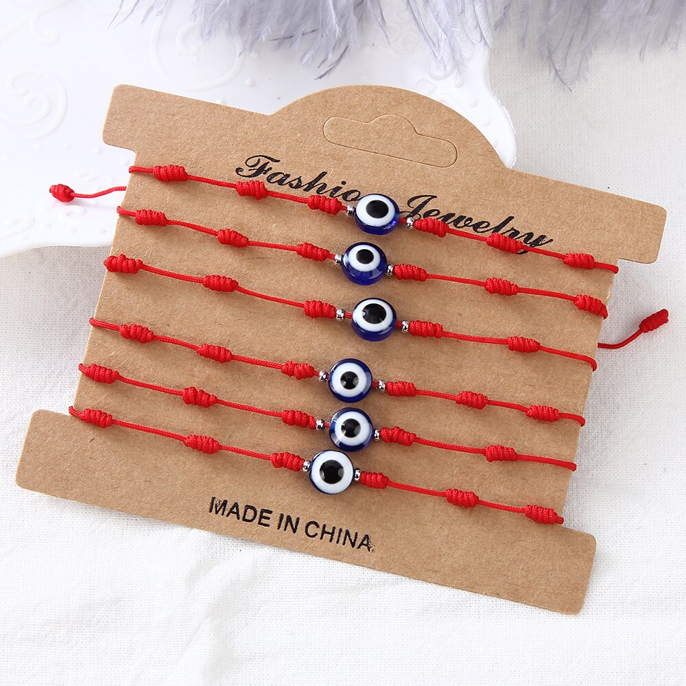 6Pcs Turkish Lucky Evil Eye Bracelets for Women Men Handmade Braided Red/Black Rope 7 Knots Lucky Bracelet Gift Wholesale