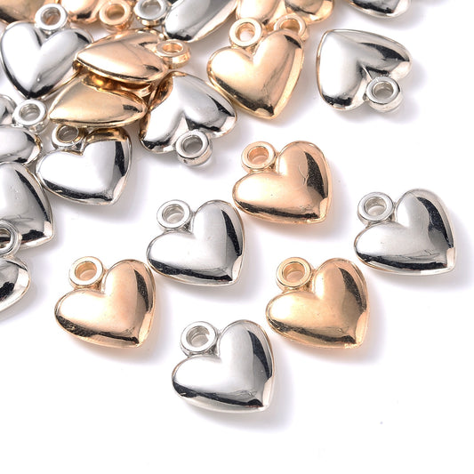 50pcs/lot Plated Gold/silver Color Metal Heart Pendants for DIY Making Earrings Necklaces Jewelry DIY Accessories