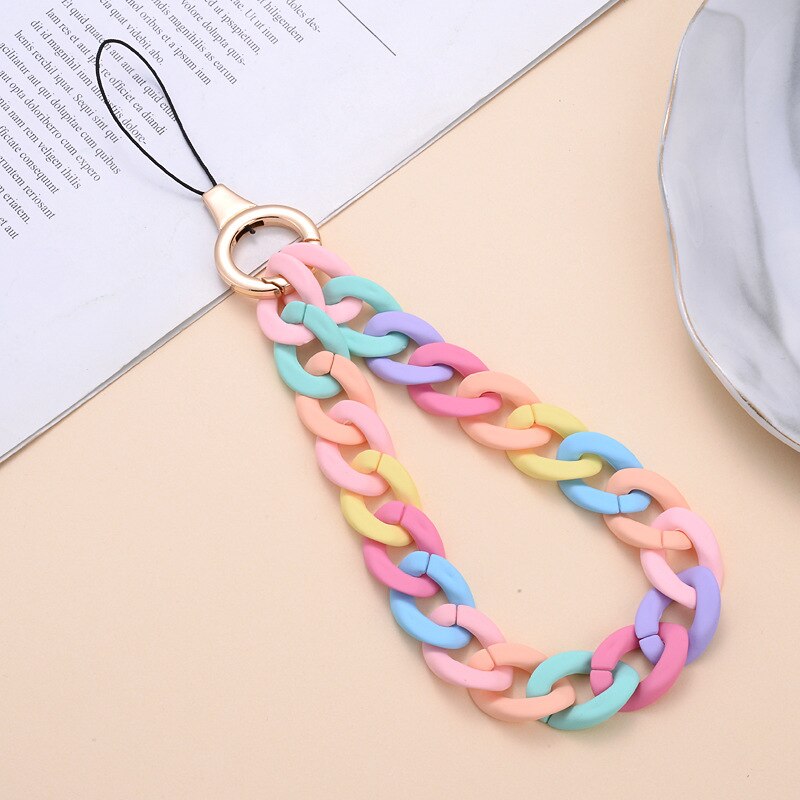 Punk Lobster Clasp Thick Wrap Metal Chain Mobile Phone Chain Anti-lost Handmade Acrylic Cord Lanyard for Women Girls