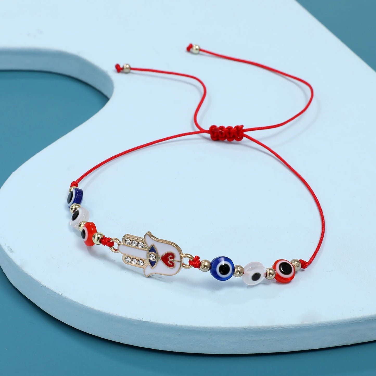 12pcs Evil Eye Fatima Hand Pendant Bracelet Turkish Beads Adjustable Fashion Small Fresh Handmade Women Jewelry Accessories