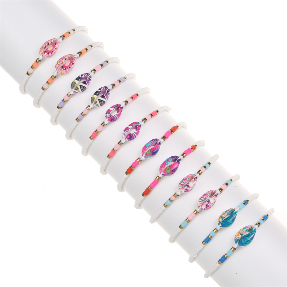 12pcs/set Soft Clay Shell Charm Bracelets Set for Women Kids Handmade Braided Rope Adjustable Bracelet Anklets Trendy Jewelry