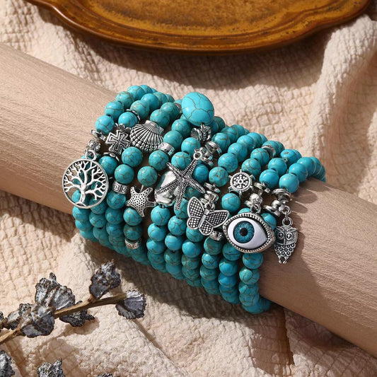 Retro Boho Natural Stone Beads Lucky Bracelets New Owl Cross Life Tree Charms Pendiantes Pryer Bracelet & Bangle for Women