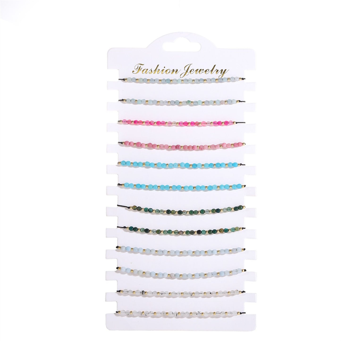 12pcs/lot Colorful Crystal Beads Charms Bracelets for Women Men Adjustable Charms Rope Chain Anklets Girl Jewelry