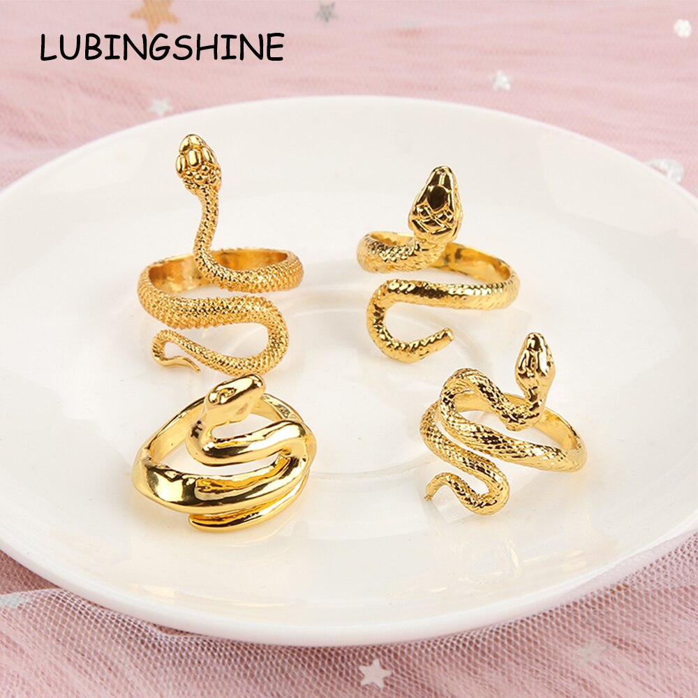 Retro Punk Snake Ring for Women Men Snake-Shaped Plated Gold Color Open Adjustable Exaggerated Ring Trendy Jewelry Gift