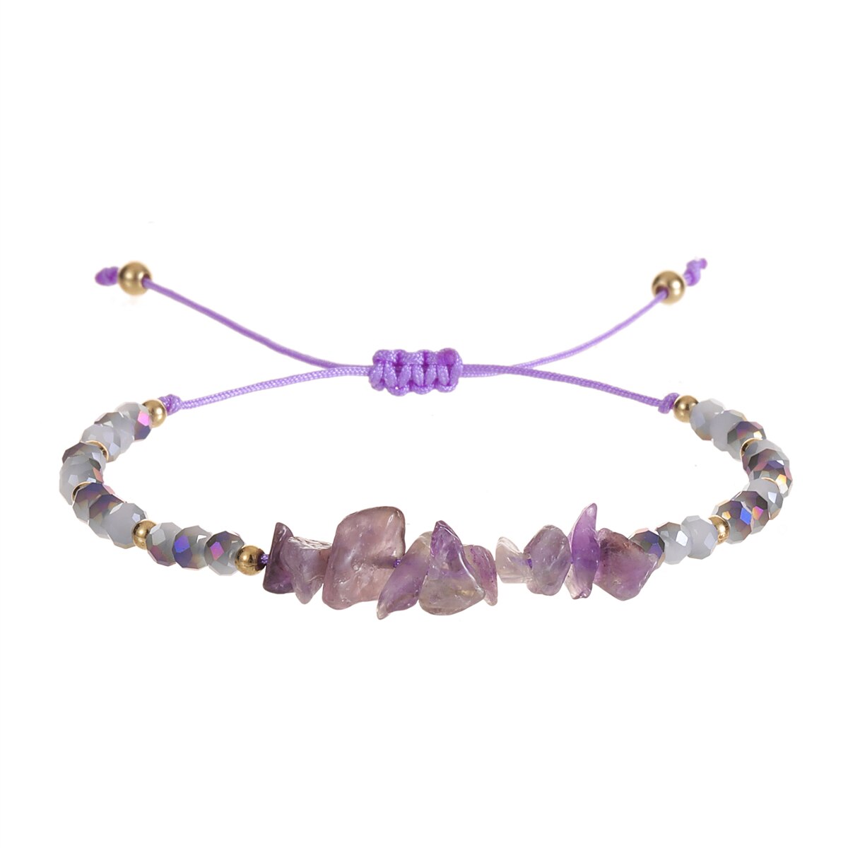 Natural Stone Amethyst Agate Charms Bracelet Women Men Boho Adjustable Hand Braided Chain Healing Yoga Jewelry