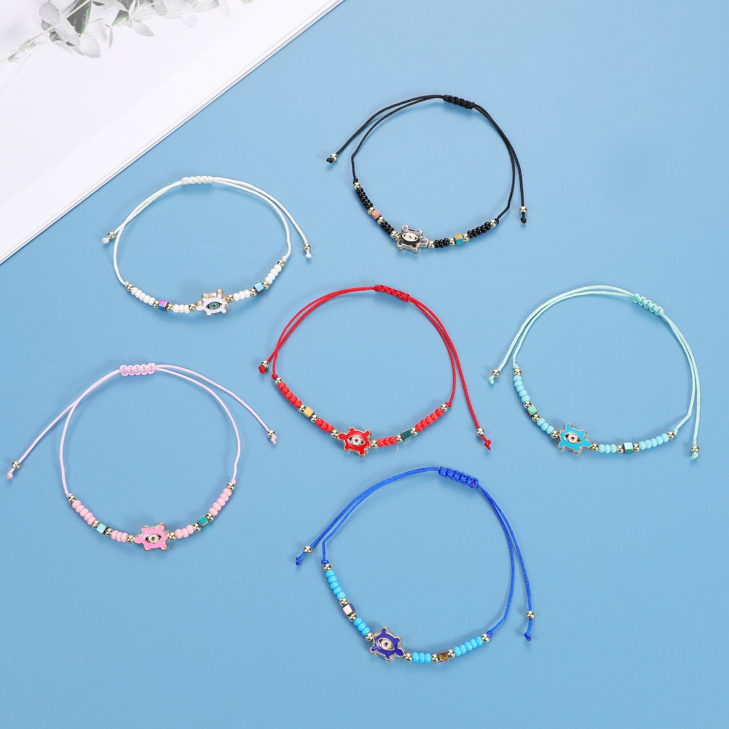 12pcs/Set Handmade Braid Rope Chain Bracelet Oil Painting Turtle Charms Seed Beads Bracelets for Women Fashion Jewelry