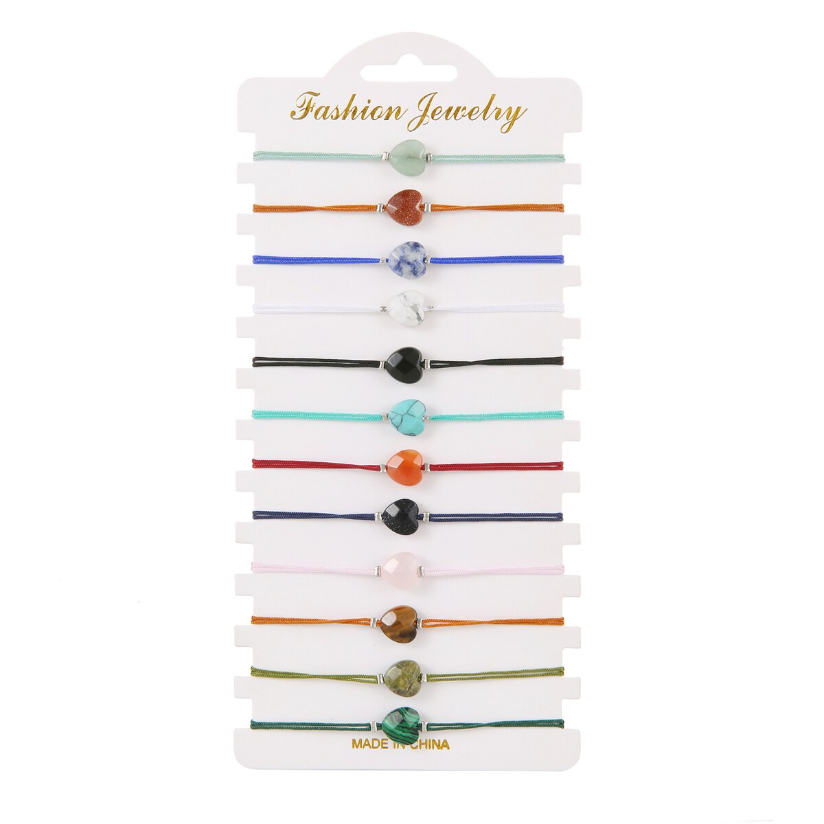12pcs Bohemia Natural Stone Heart Pendant Charm Braided Bracelets for Women Girls Handmade Adjustable Chain Party Jewelry